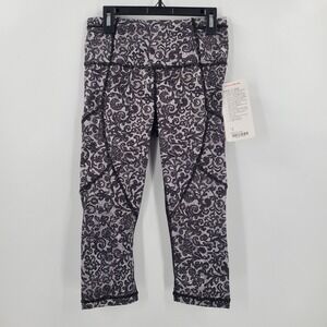 NWT Lululemon Outrun Gray Printed 17" Crop Legging Womens Size 4 Mesh Stretch